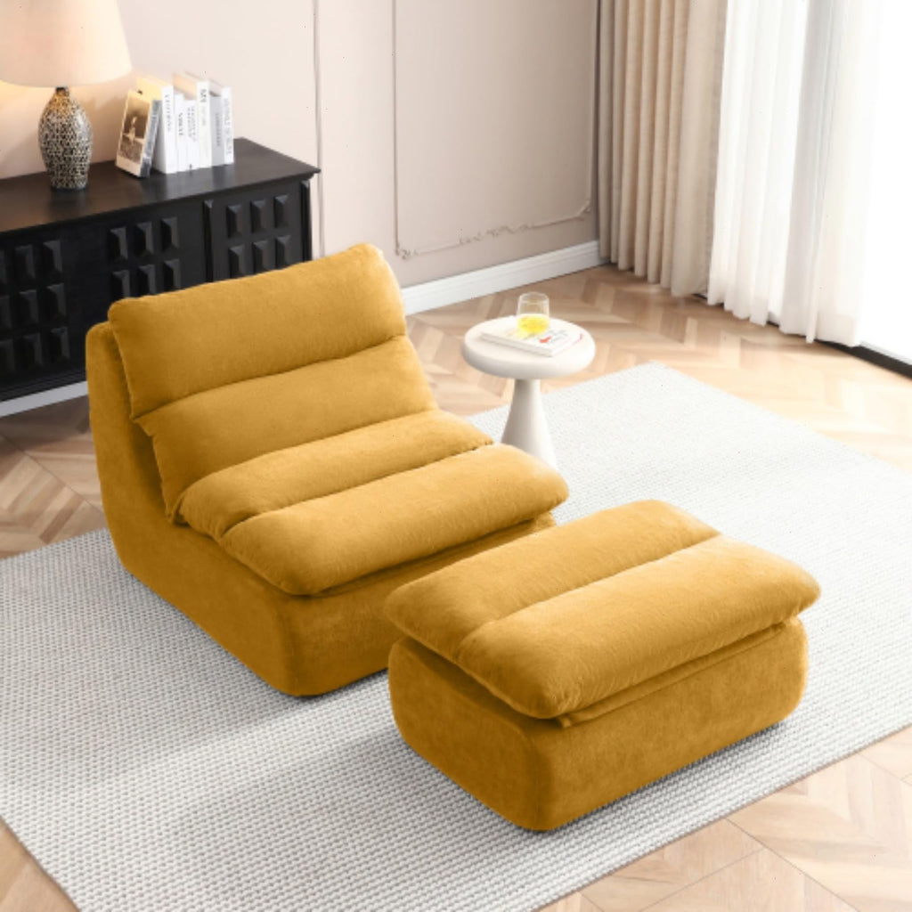 Yellow Memory Foam Bean Bag Chair with Ottoman K768