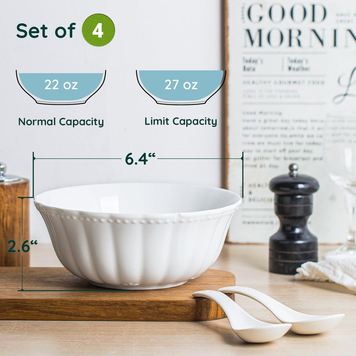 White Ceramic Soup Bowls Set of 4 V400685