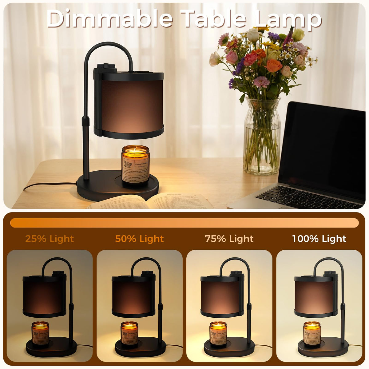 Black Candle Warmer Lamp with Timer and Dimmer X86637
