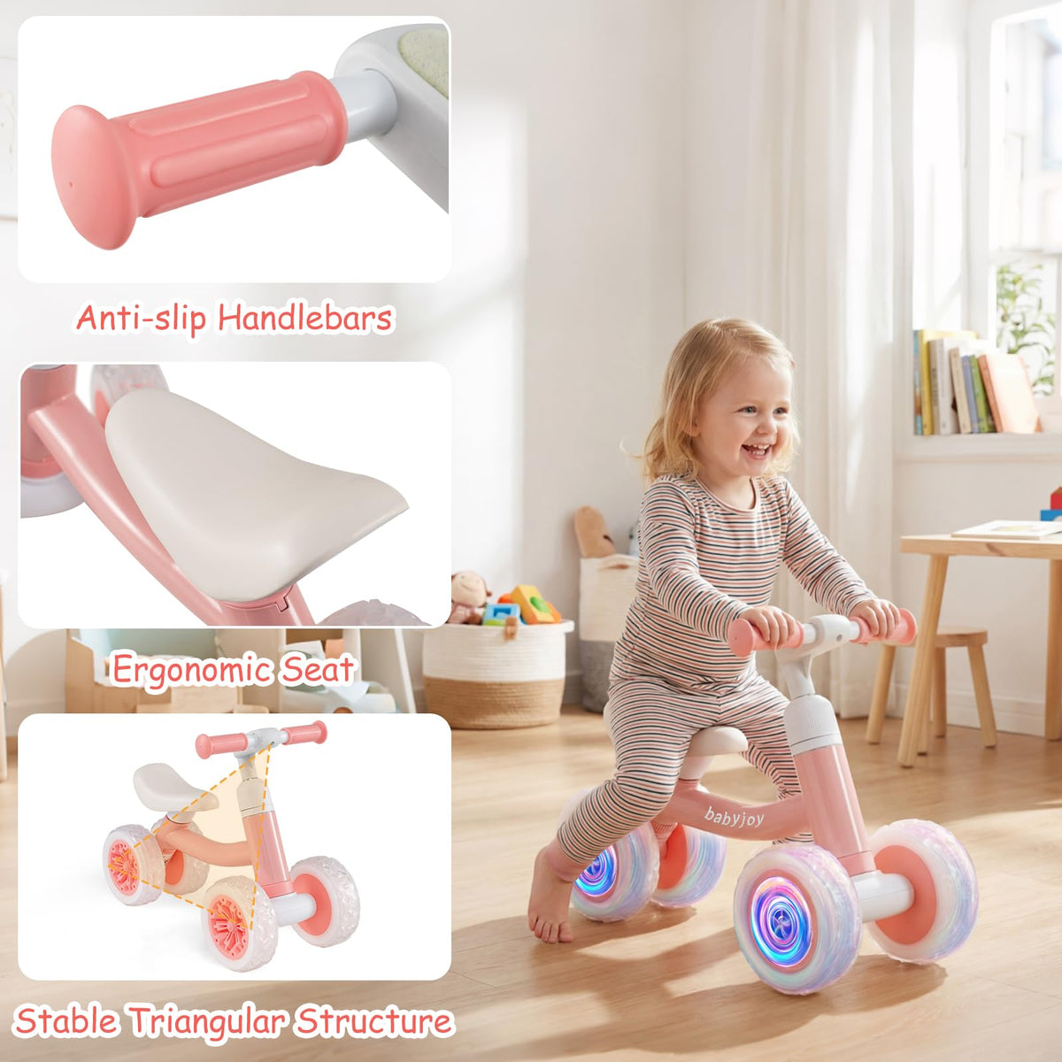 4 Wheels Toddler Balance Bike with Adjustable Handlebar & Seat P688520