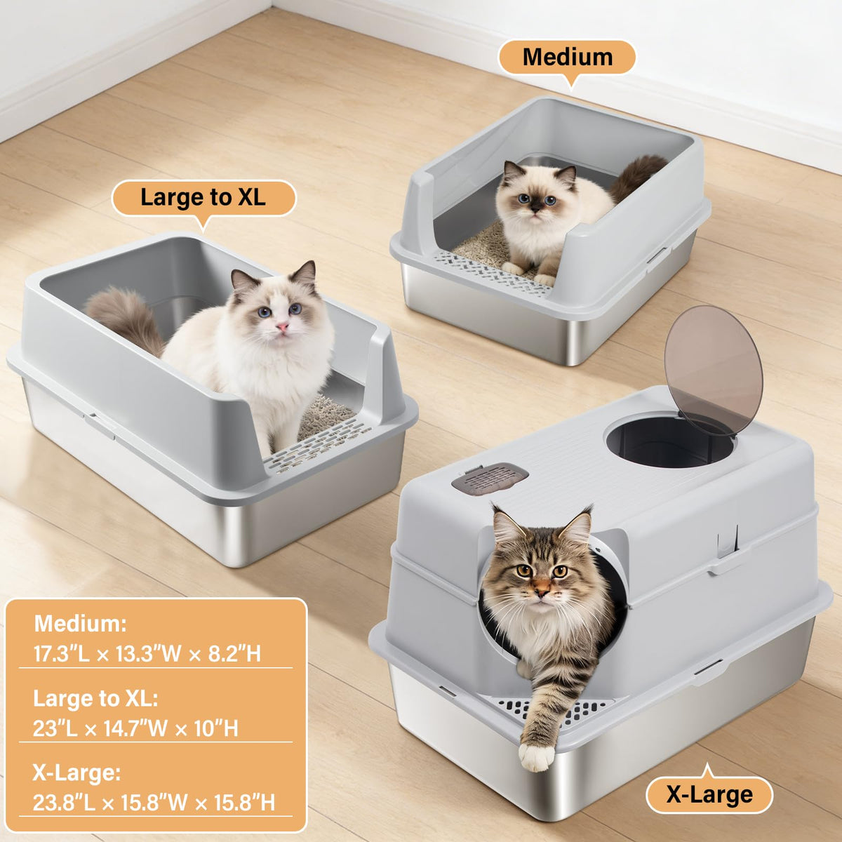 Stainless Steel XL Litter Box with Lid G9512