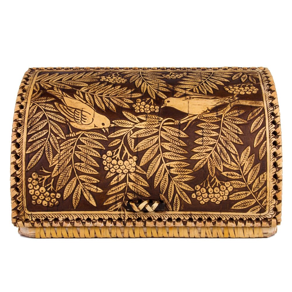 Birds Pattern Birch Bark Bread Box V9449
