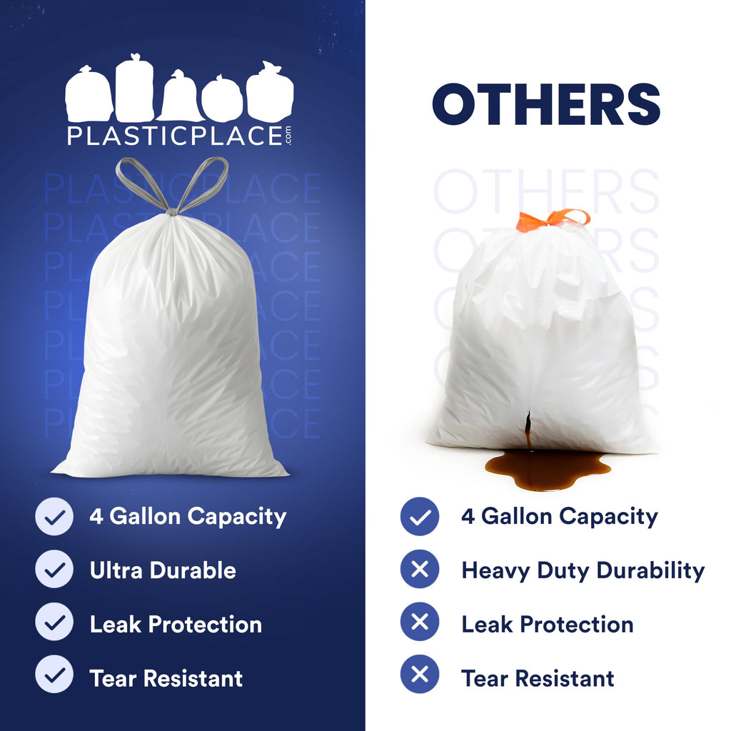 4 Gallon White Drawstring Trash Bags, 200 Count I380494