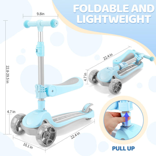 2 in 1 Kids Scooter with Seat, LED Light-Up Wheels, 4 Adjustable Heights U20249