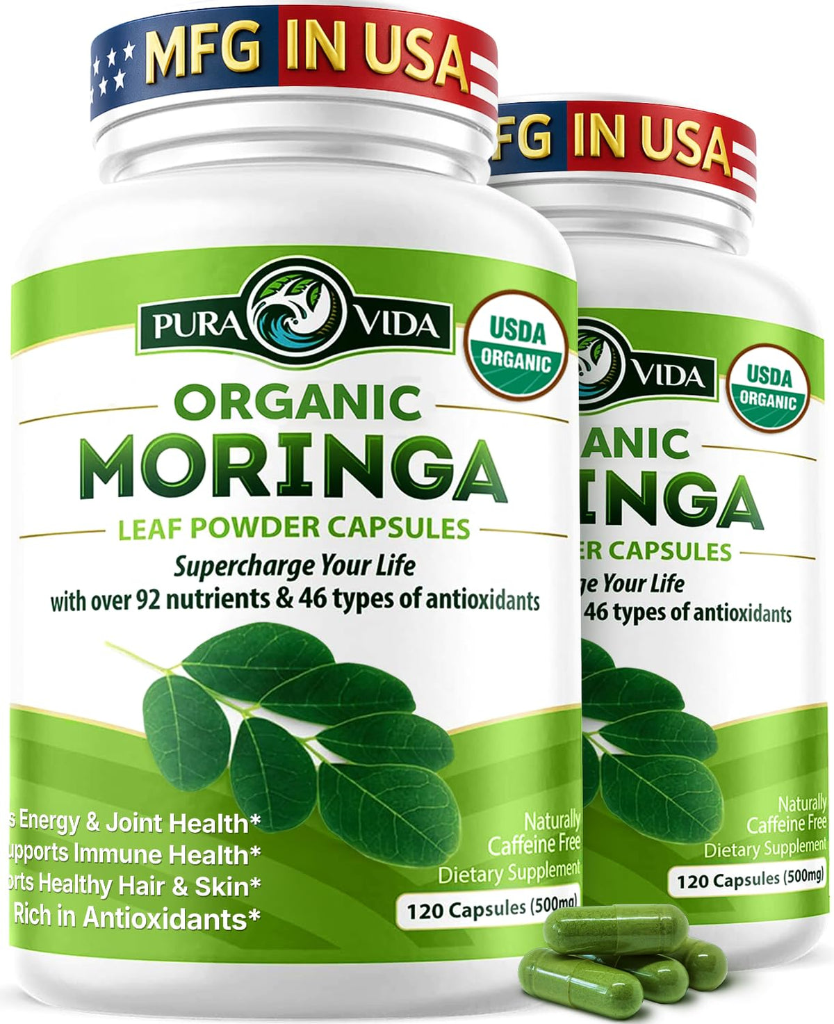 Organic Moringa Capsules 500mg 120ct Pack of 2 Q3181