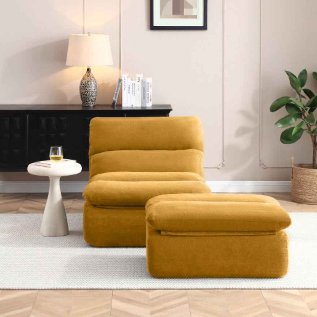 Yellow Memory Foam Bean Bag Chair with Ottoman K768