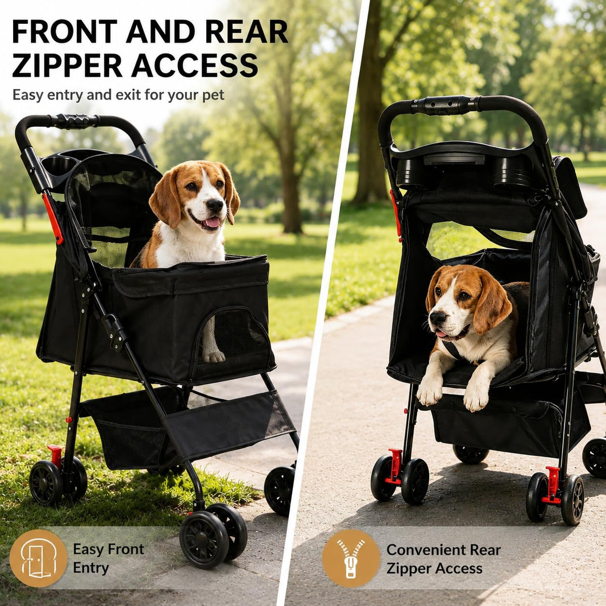 Foldable Dog Stroller with 4 Wheels and Storage Basket Black D6824