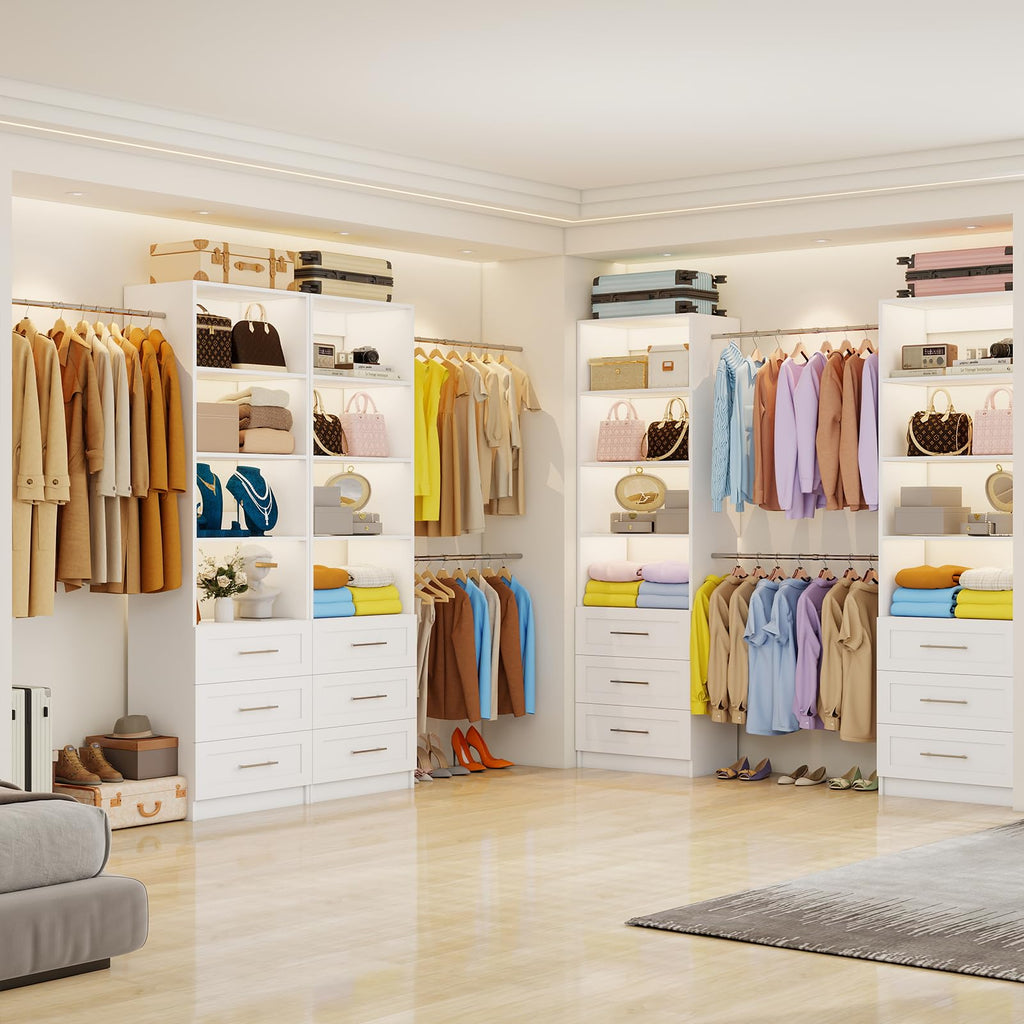 White Closet System with Drawers and Adjustable Shelves H717