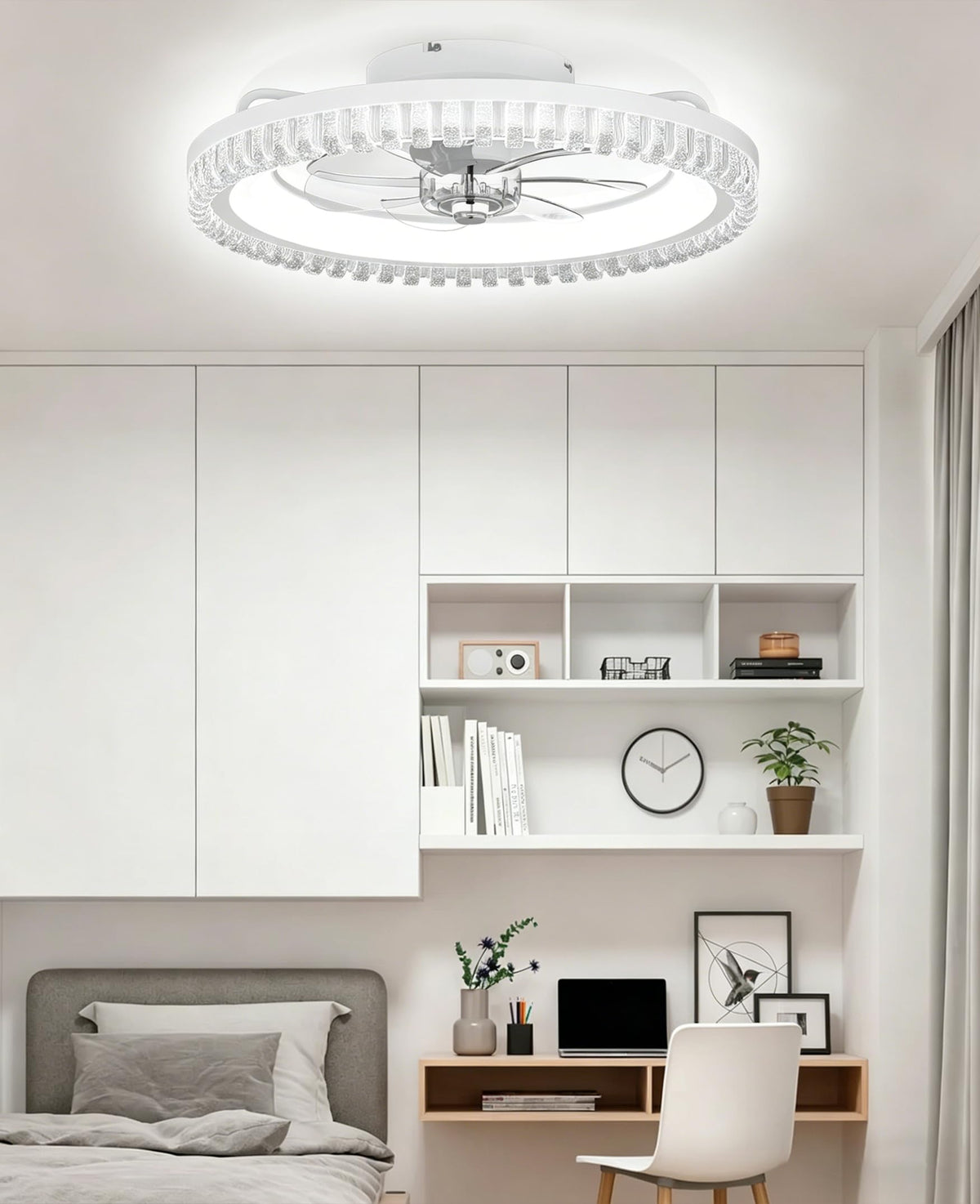 20" White Flush Mount Ceiling Fan with Light H631