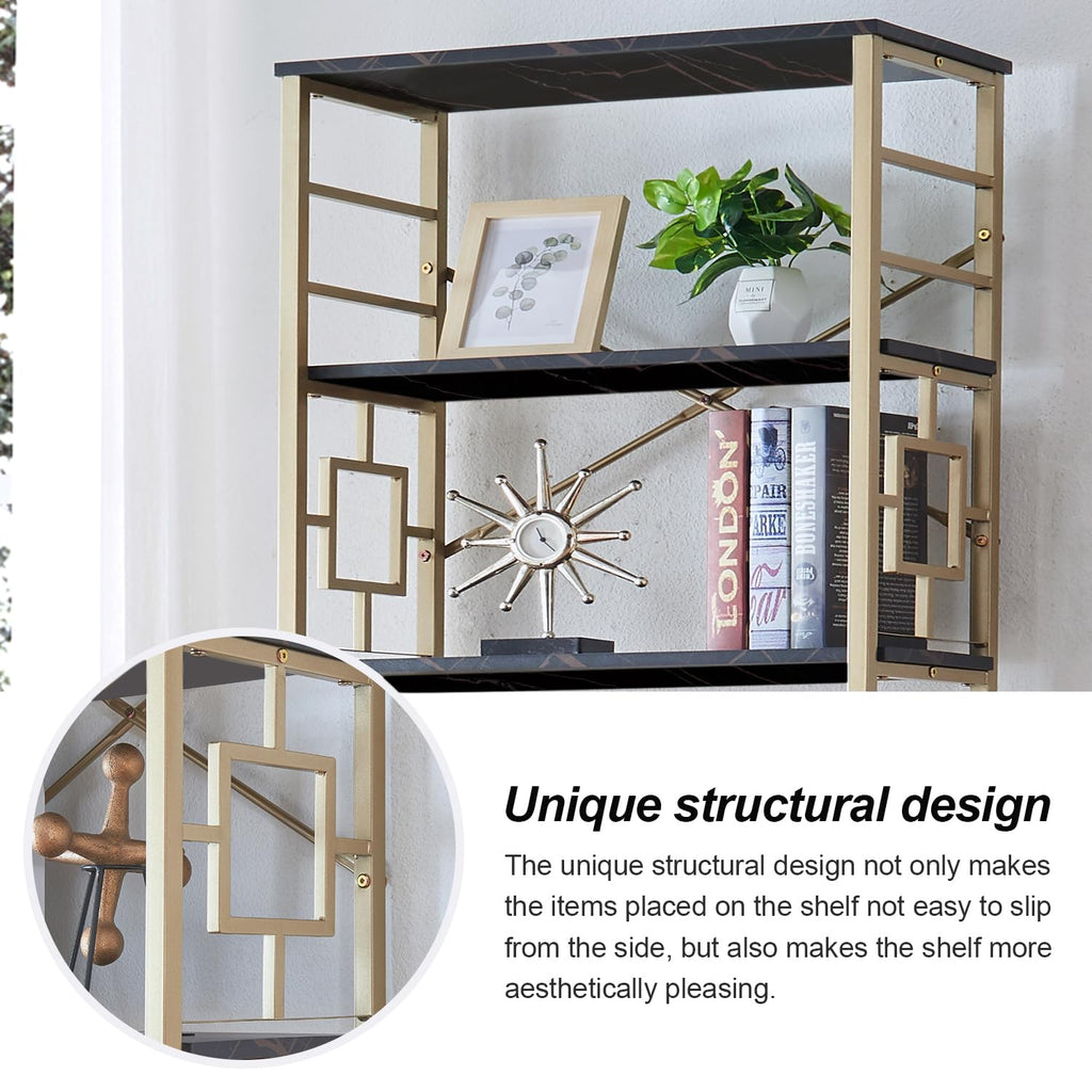7-Tier Black Gold Metal Bookcase E485