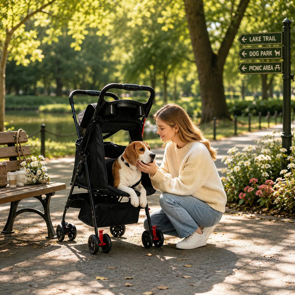 Foldable Dog Stroller with 4 Wheels and Storage Basket Black D6824