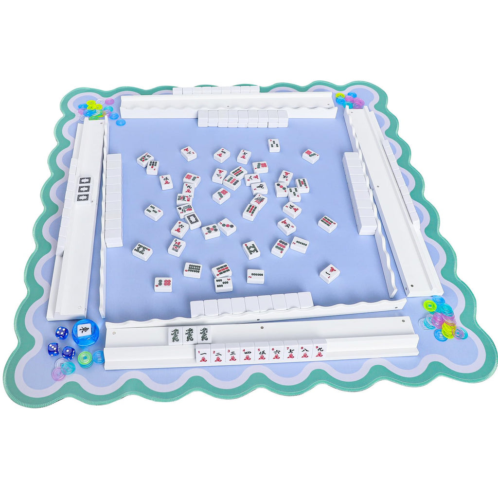 White Wooden Mahjong Racks with Pushers Set of 4 H5936