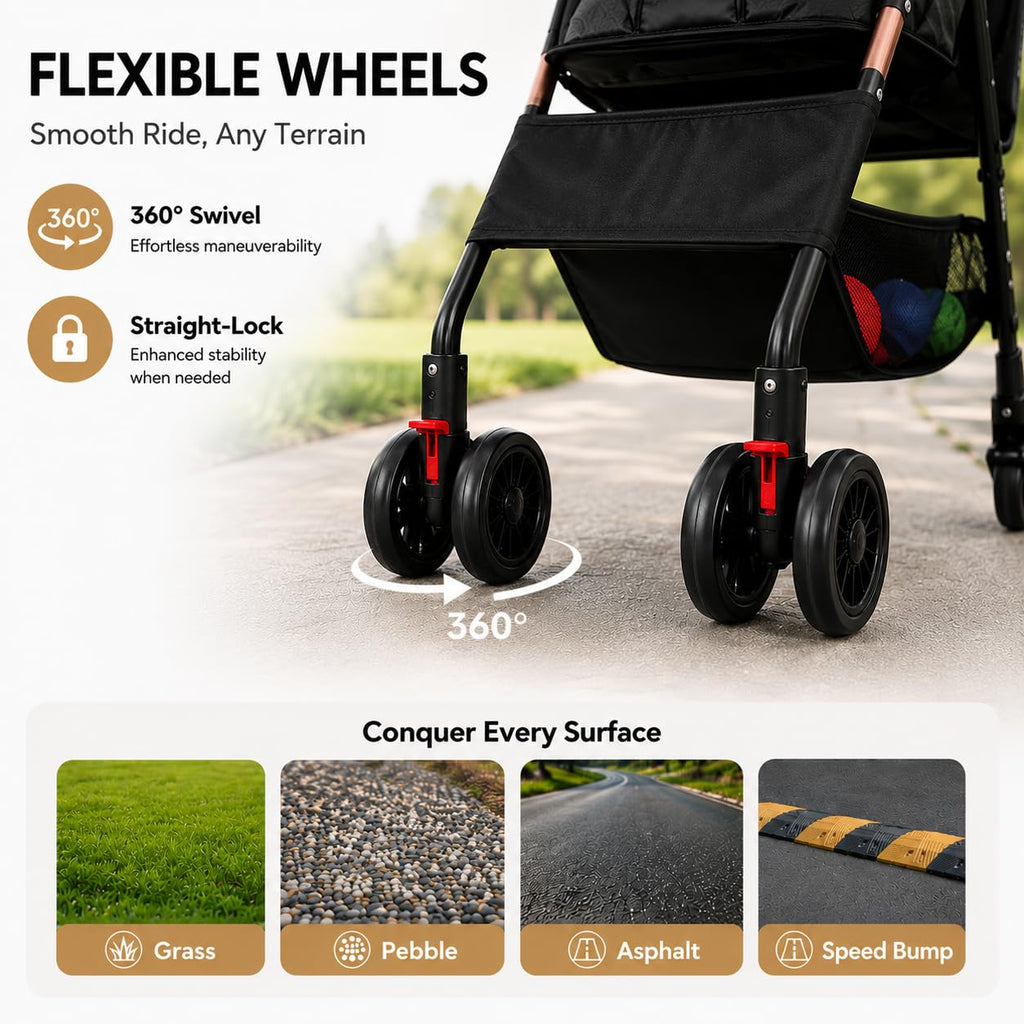 Foldable Dog Stroller with 4 Wheels and Storage Basket Black D6824