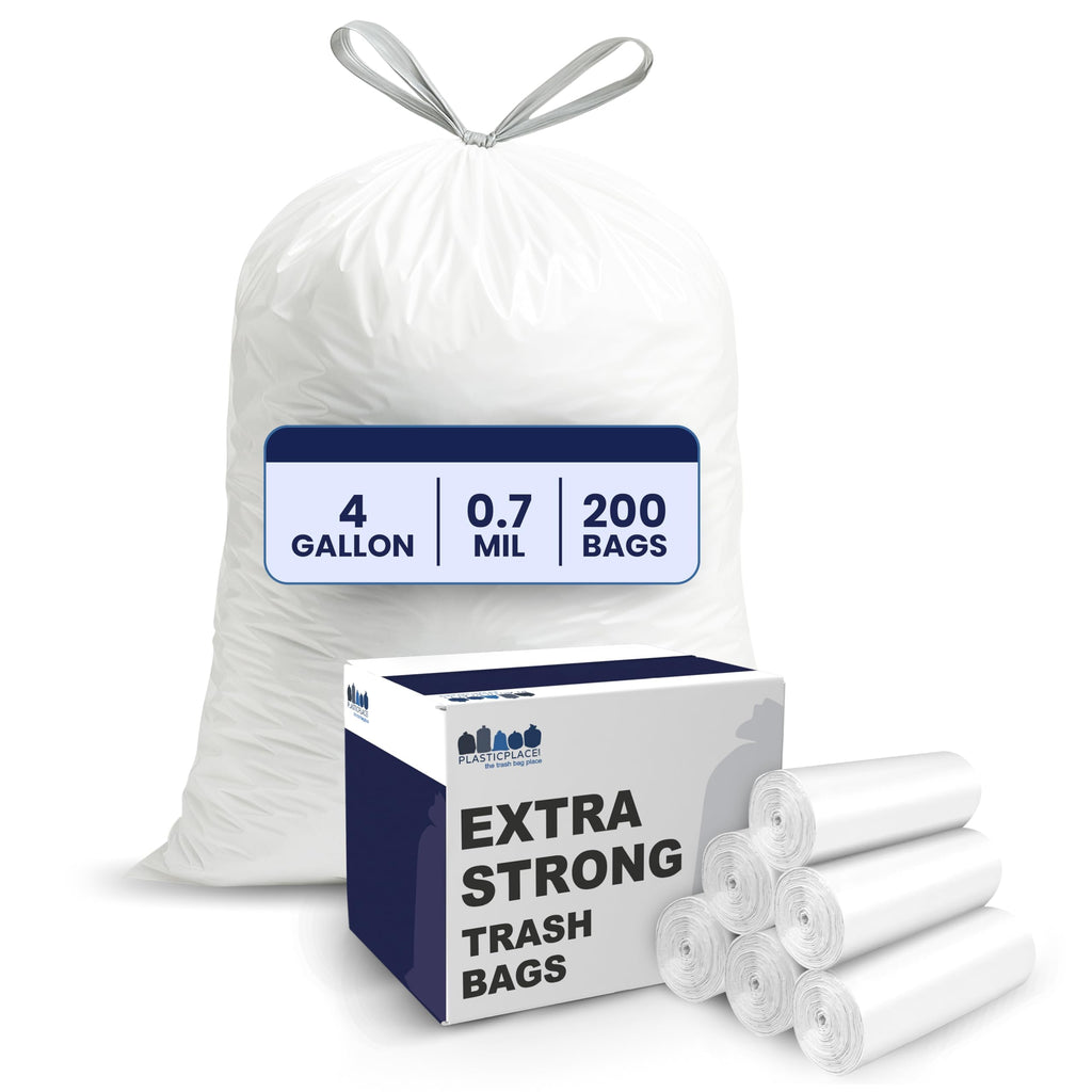 4 Gallon White Drawstring Trash Bags, 200 Count I380494