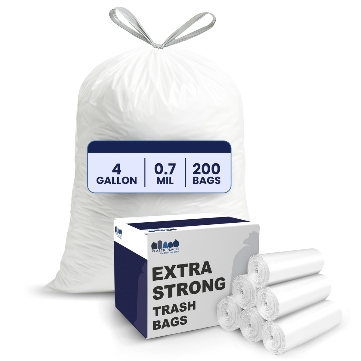 4 Gallon White Drawstring Trash Bags, 200 Count I380494