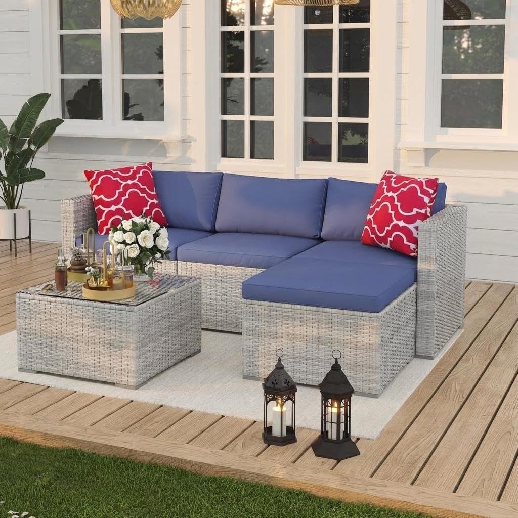 5-Piece Wicker Patio Furniture Set with Cushions & Coffee Table V45870