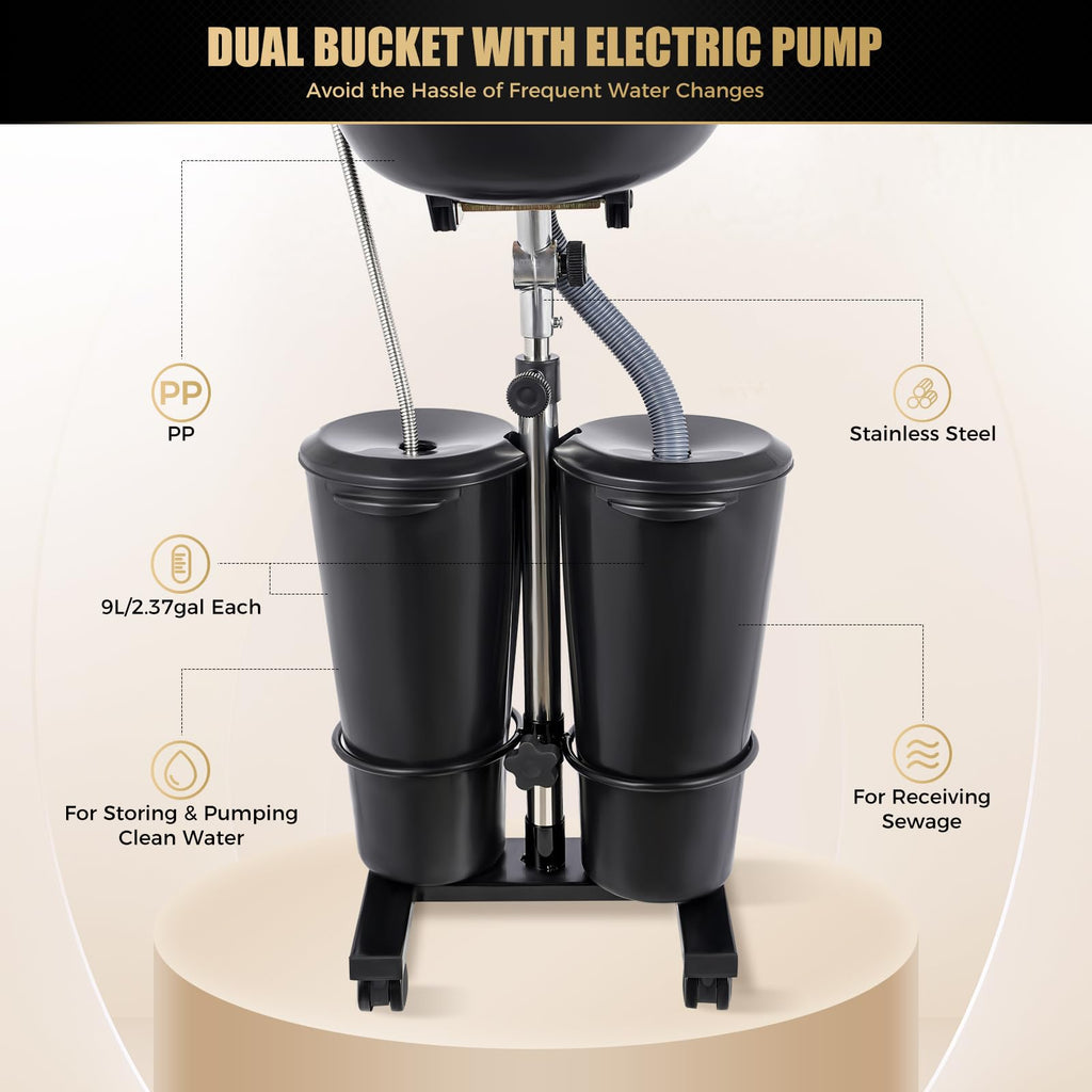Portable Plastic Shampoo Basin with 2 Water Buckets and Wheels Z56933