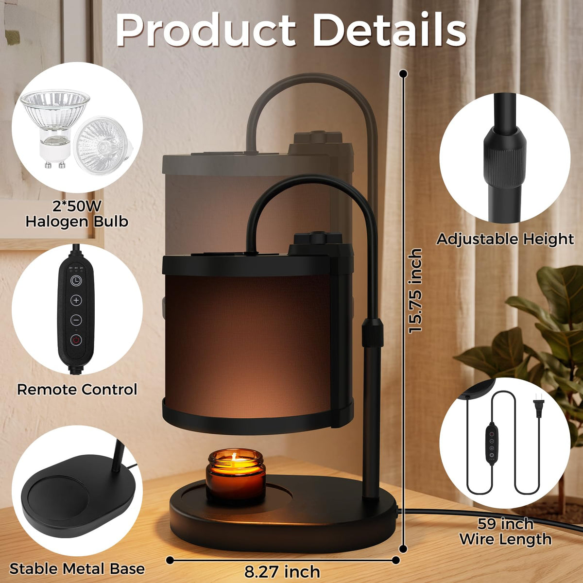 Black Candle Warmer Lamp with Timer and Dimmer X86637