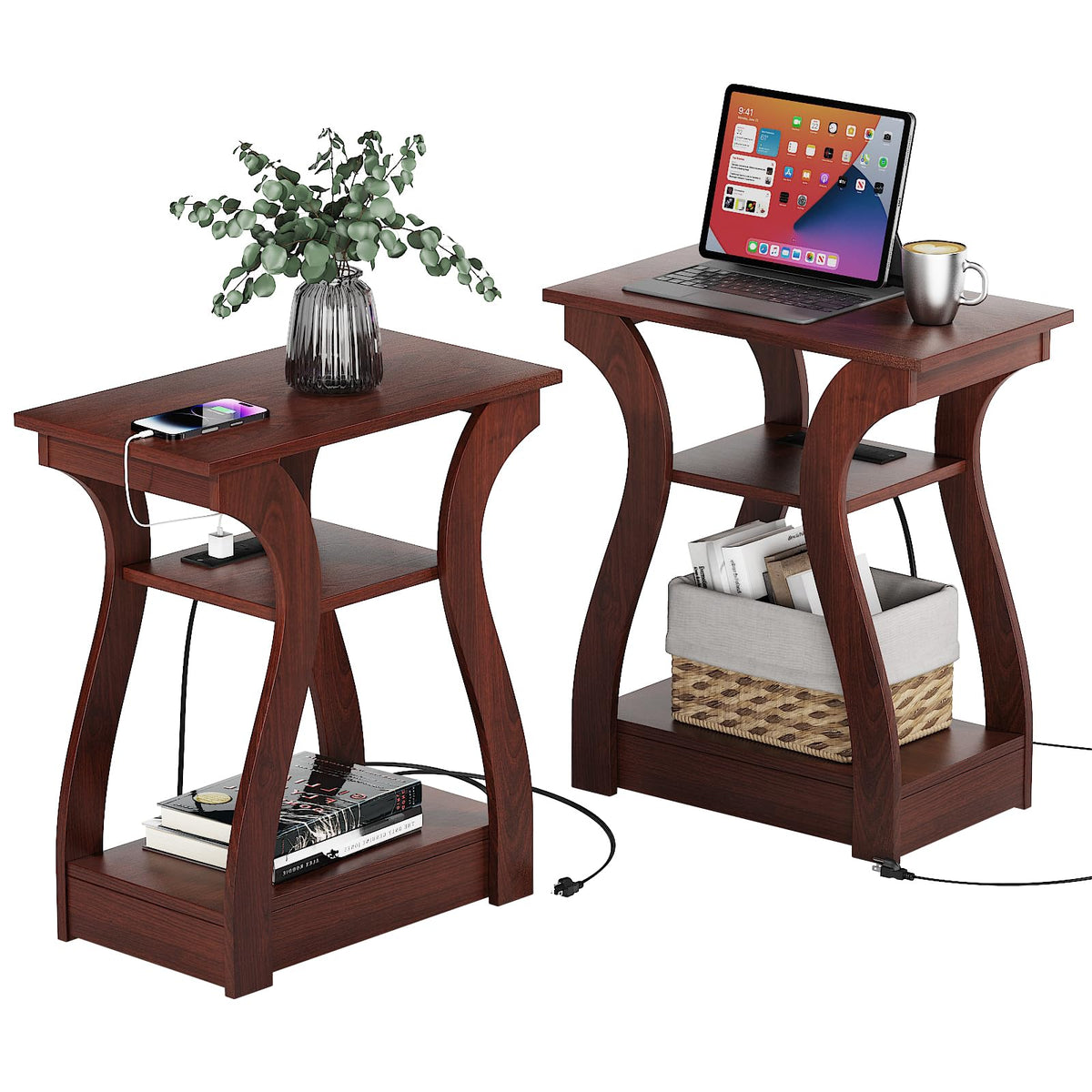 Cherry End Tables Set of 2 with Charging Station H341721