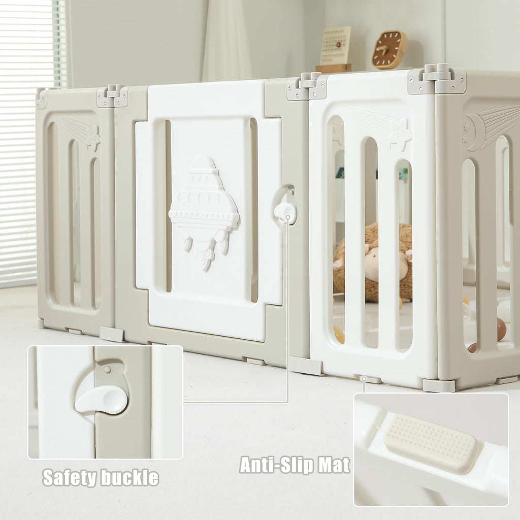14 Panel Foldable Grey Baby Playpen D92309