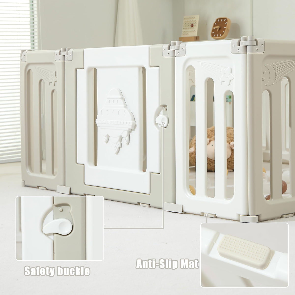14 Panel Foldable Grey Baby Playpen D92309