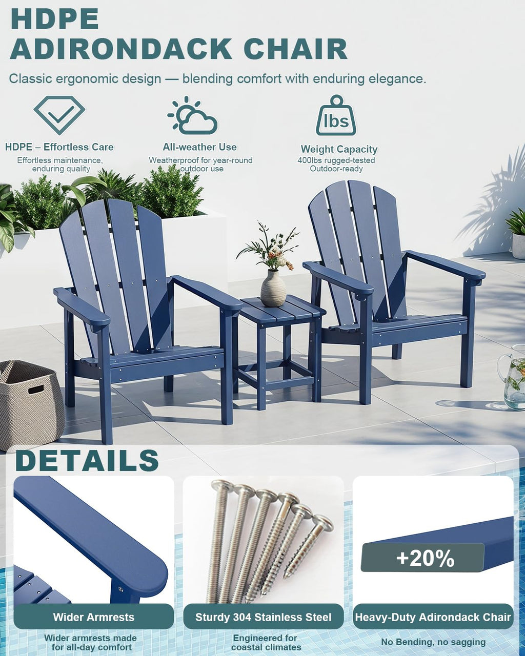 Navy Blue HDPE Adirondack Chair Set of 8 P763597