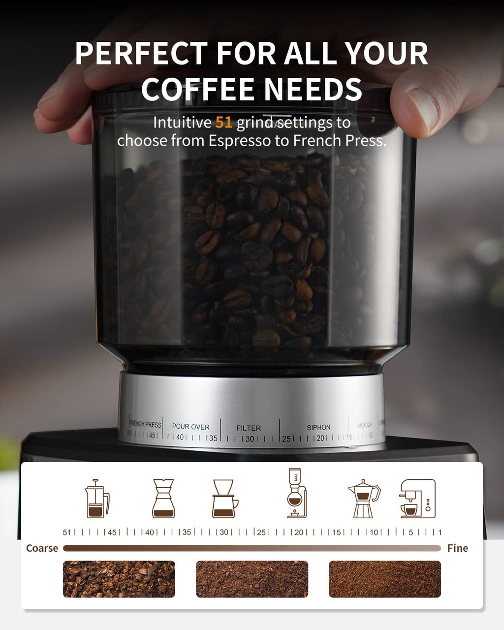 Electric Conical Burr Coffee Grinder with Timer R6859