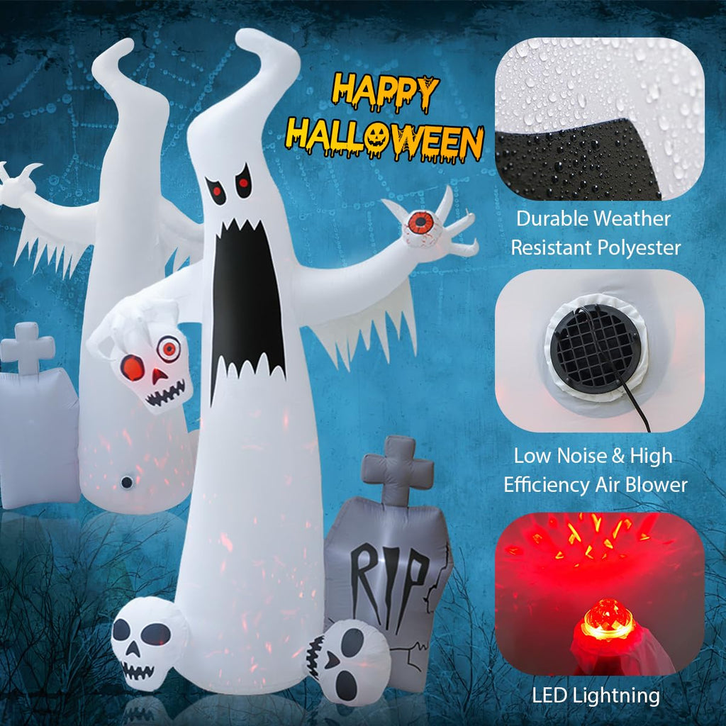 12 FT Halloween Inflatables Ghost with 3 Skulls T126360