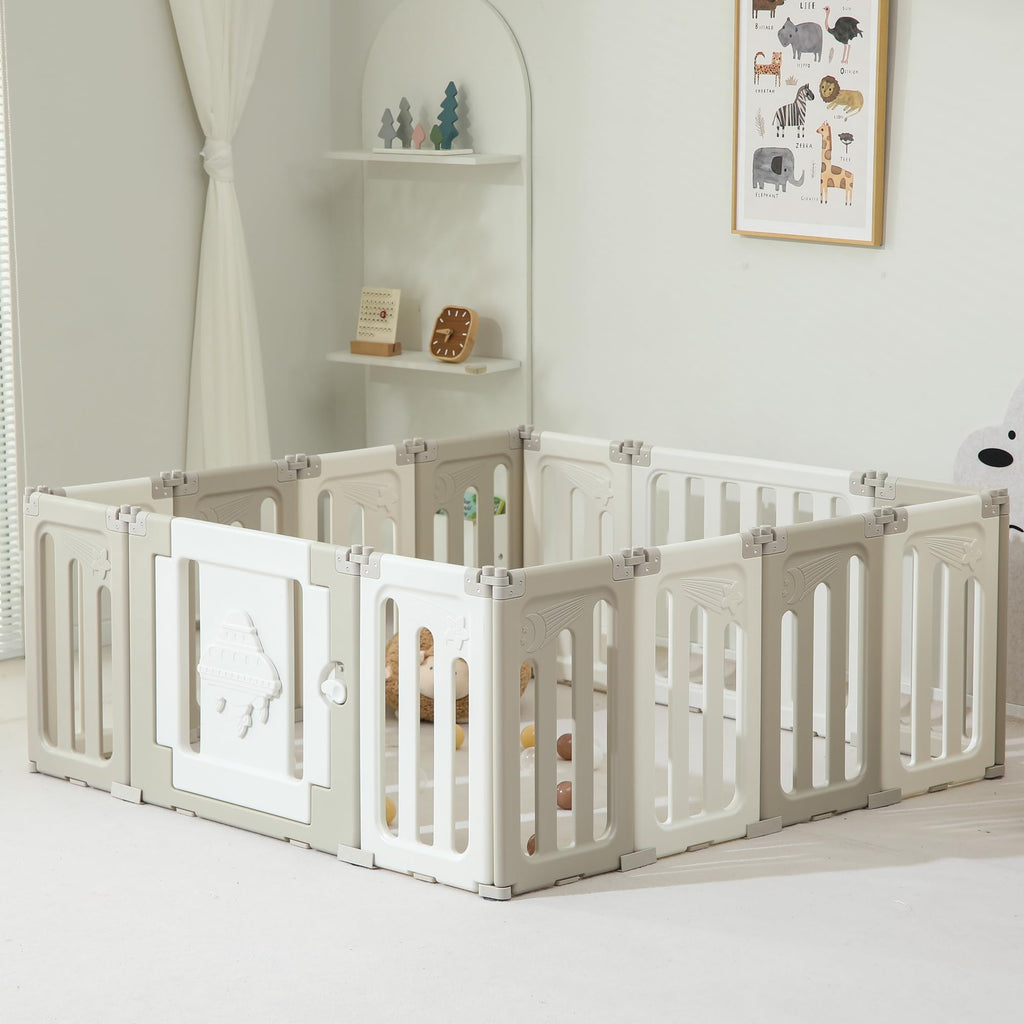 14 Panel Foldable Grey Baby Playpen D92309