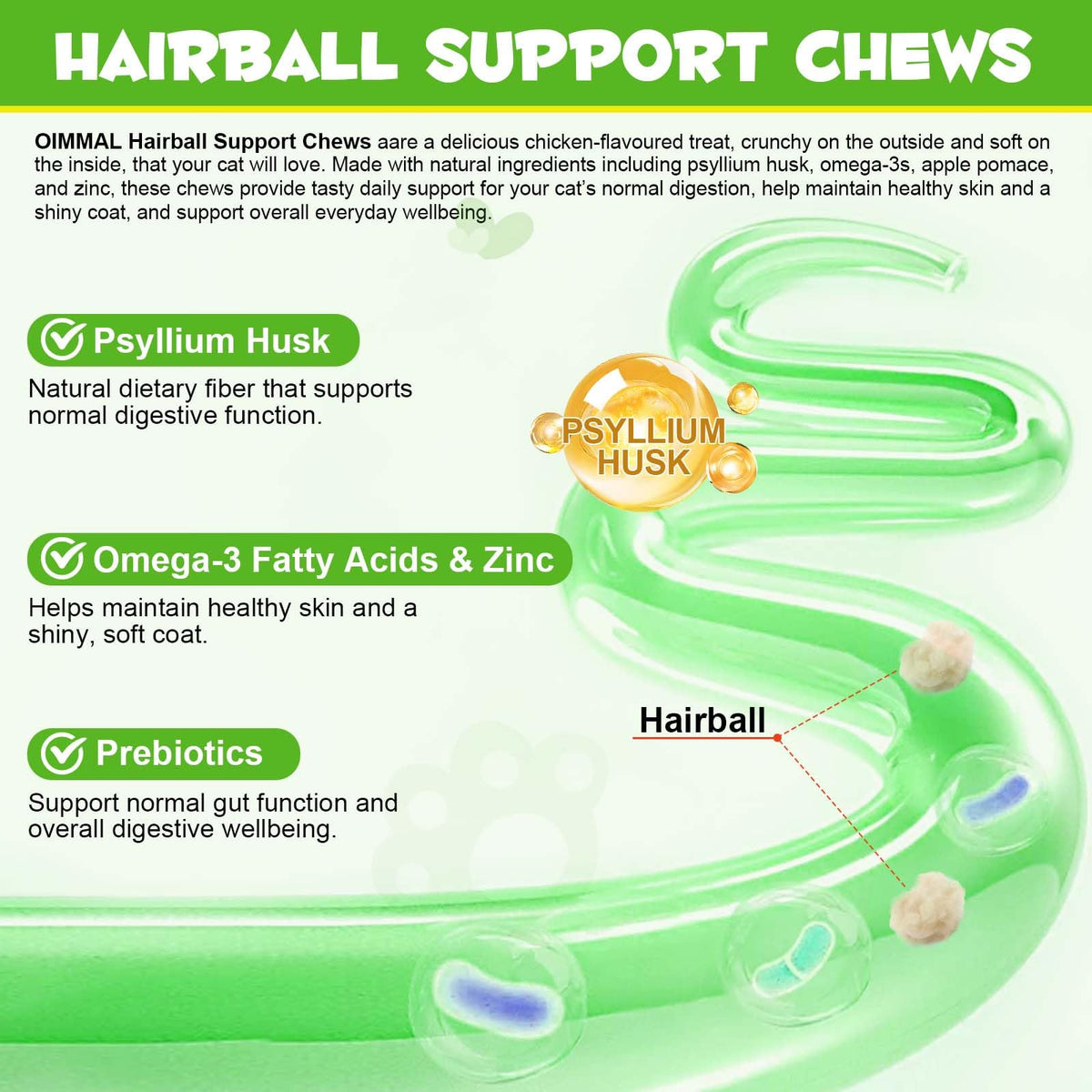 Cat Hairball Support Chews with Cat Grass & Omega-3 Fish Oil Z32737