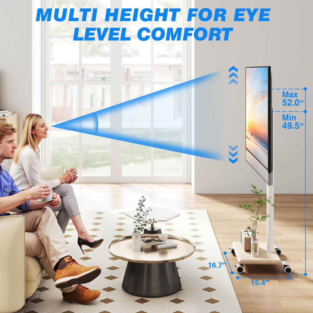 Rolling TV Stand for 32 to 60 Inch TV White Wood Base Z2430