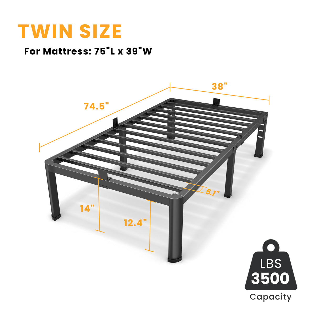14 Inch Twin Metal Bed Frame D884