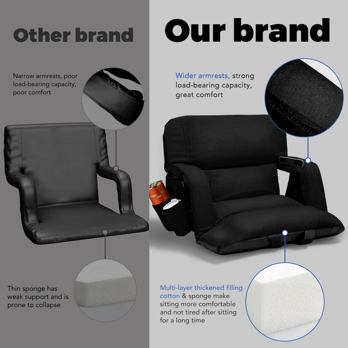 Black Wide Stadium Seats with Back Support Q659596