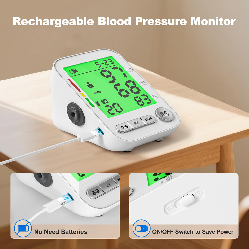 Rechargeable Automatic Digital Blood Pressure Monitor with 2 Cuffs D3818