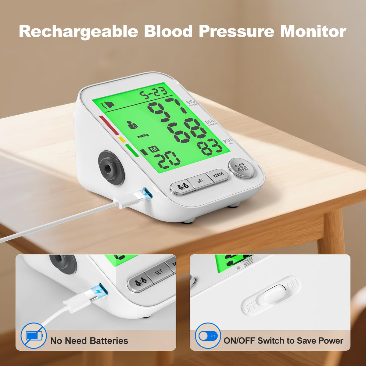 Rechargeable Automatic Digital Blood Pressure Monitor with 2 Cuffs D3818