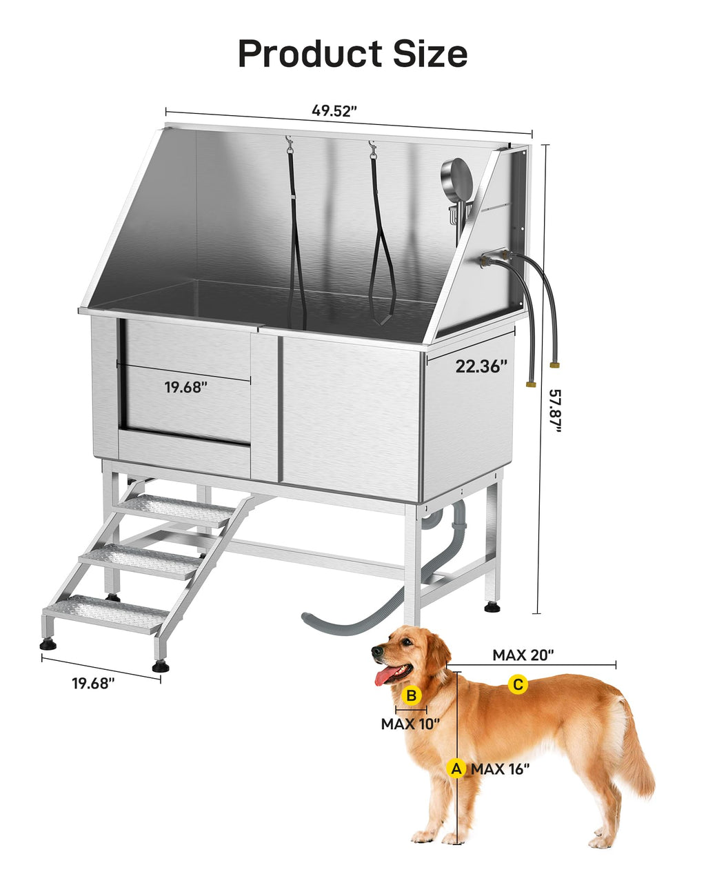Stainless Steel Dog Grooming Bathtub with Removable Ramp E24148