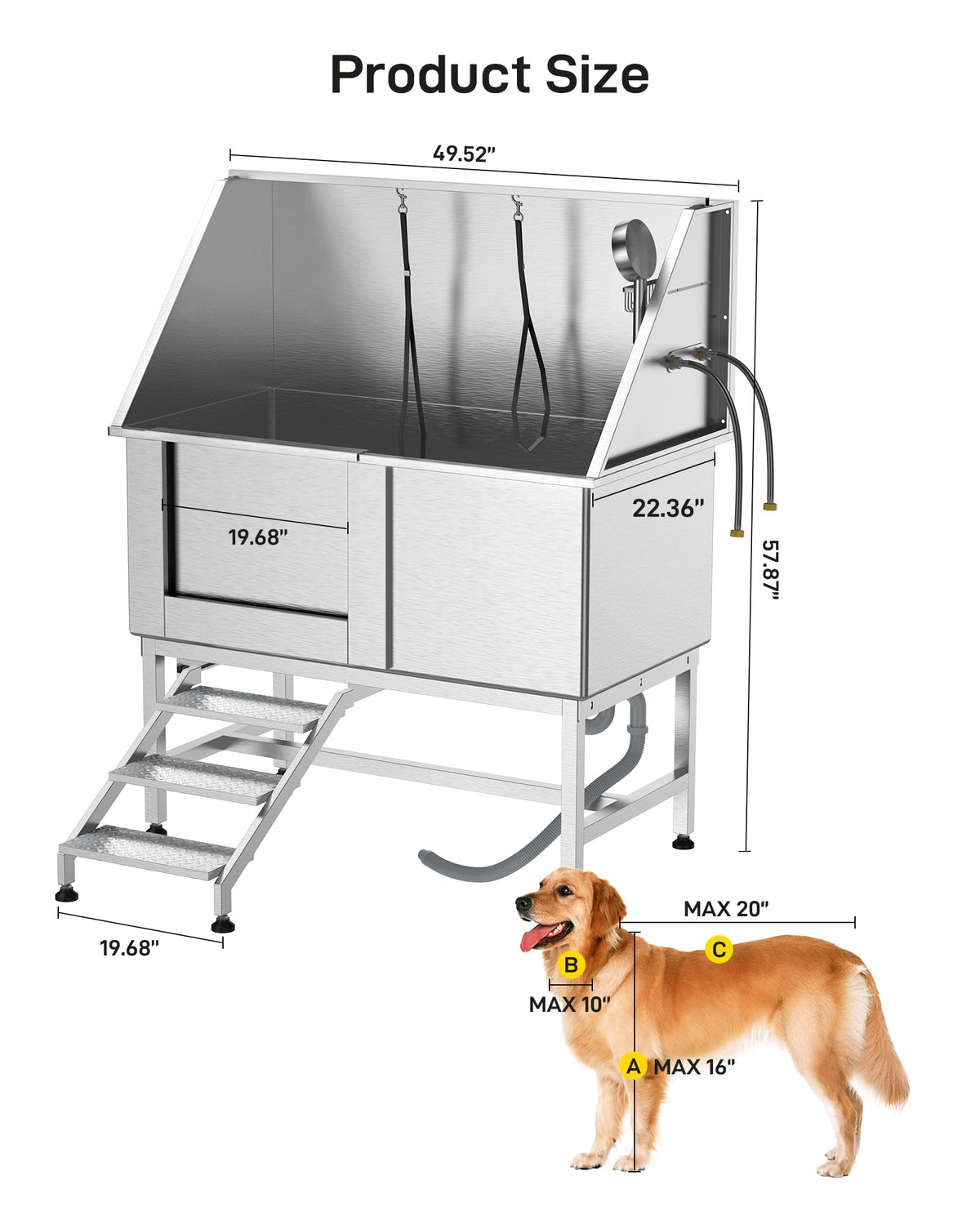 Stainless Steel Dog Grooming Bathtub with Removable Ramp E24148