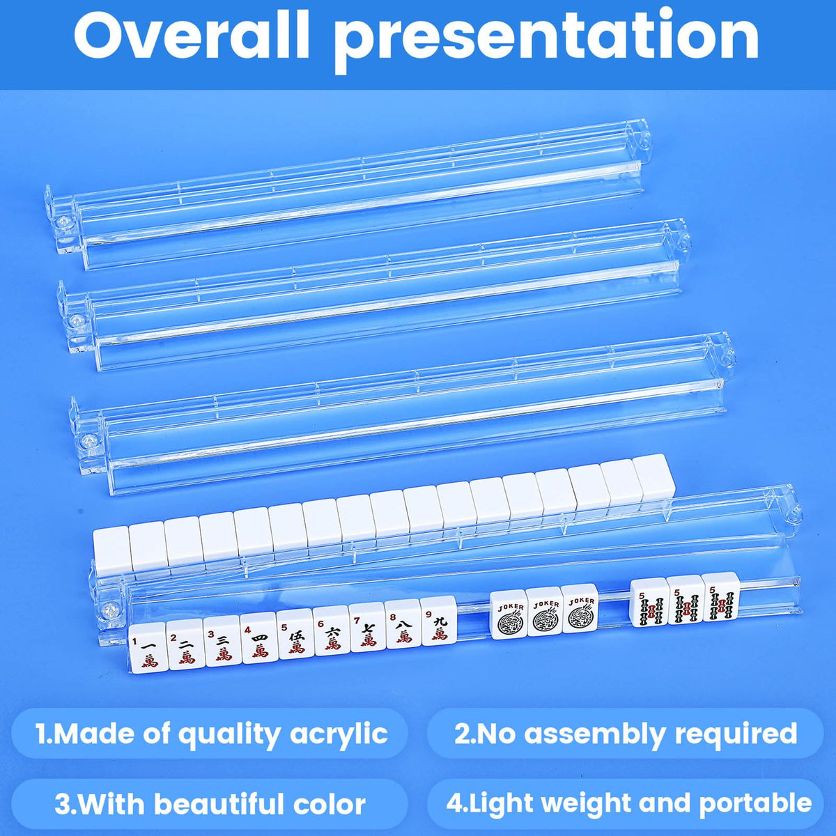 4PCS Clear Acrylic Mahjong Racks with Pushers Q110