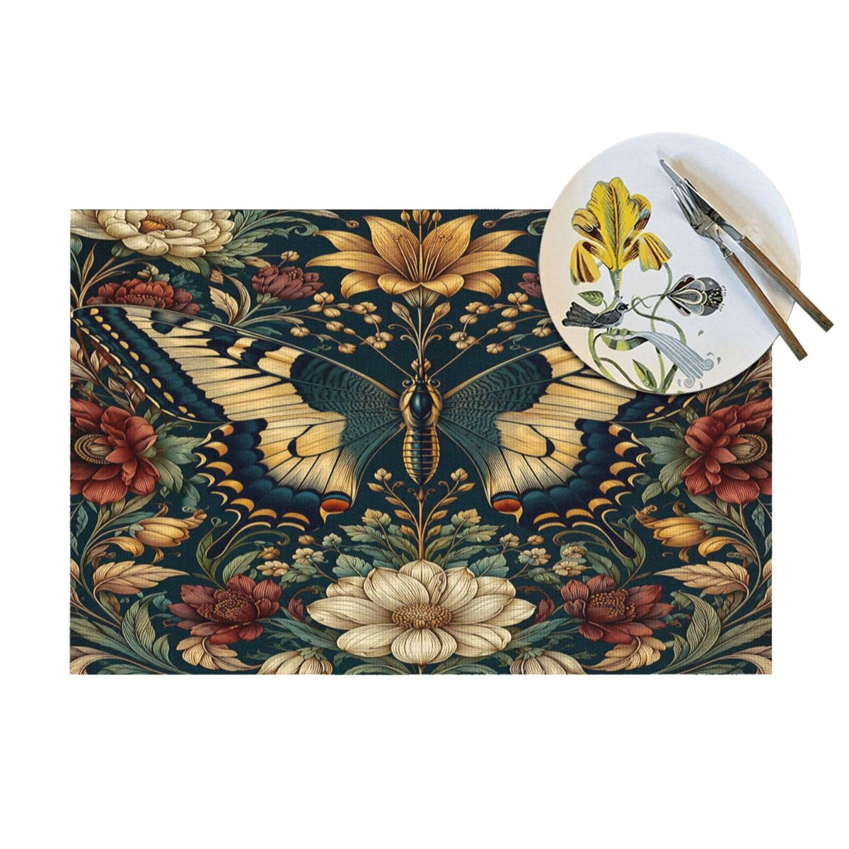 Vintage Butterfly Floral Woven Placemat 12X18 in J191