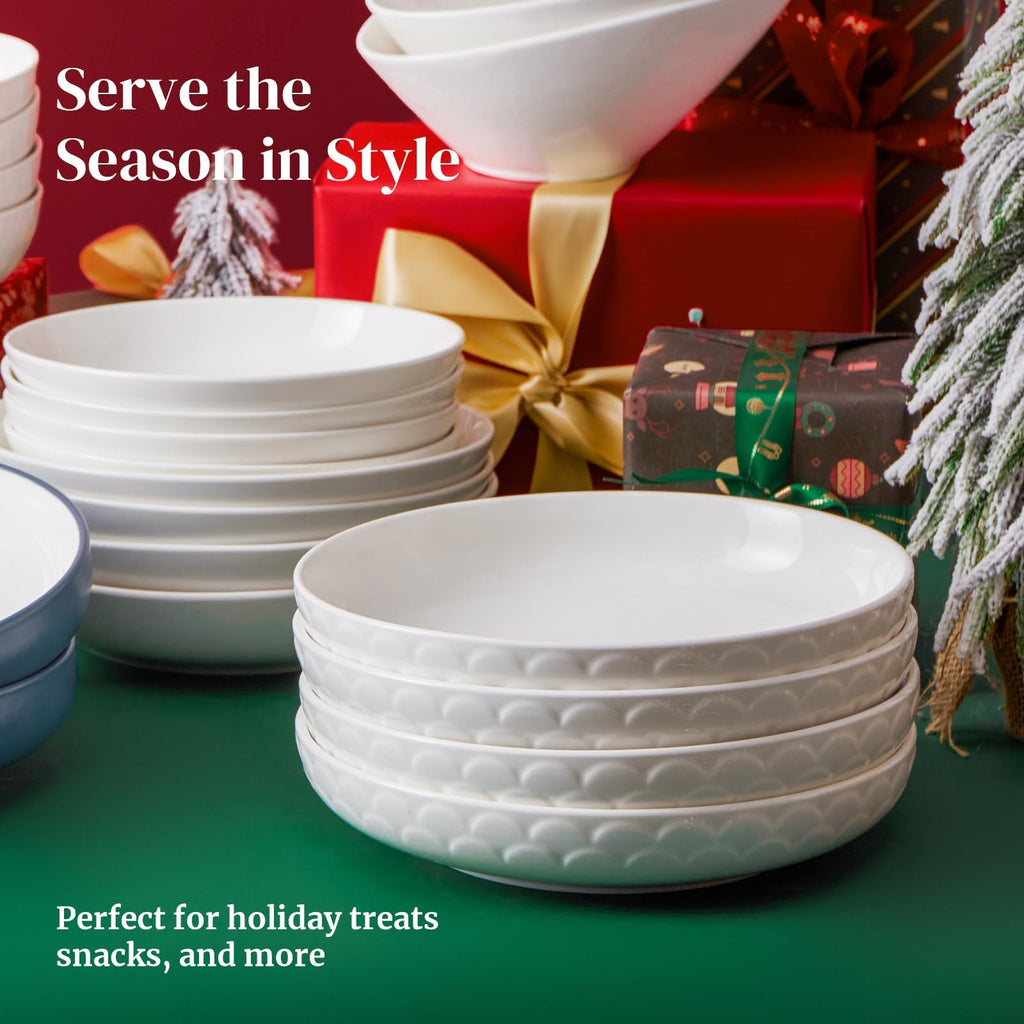 Set of 4 White Ceramic Pasta Bowls K997