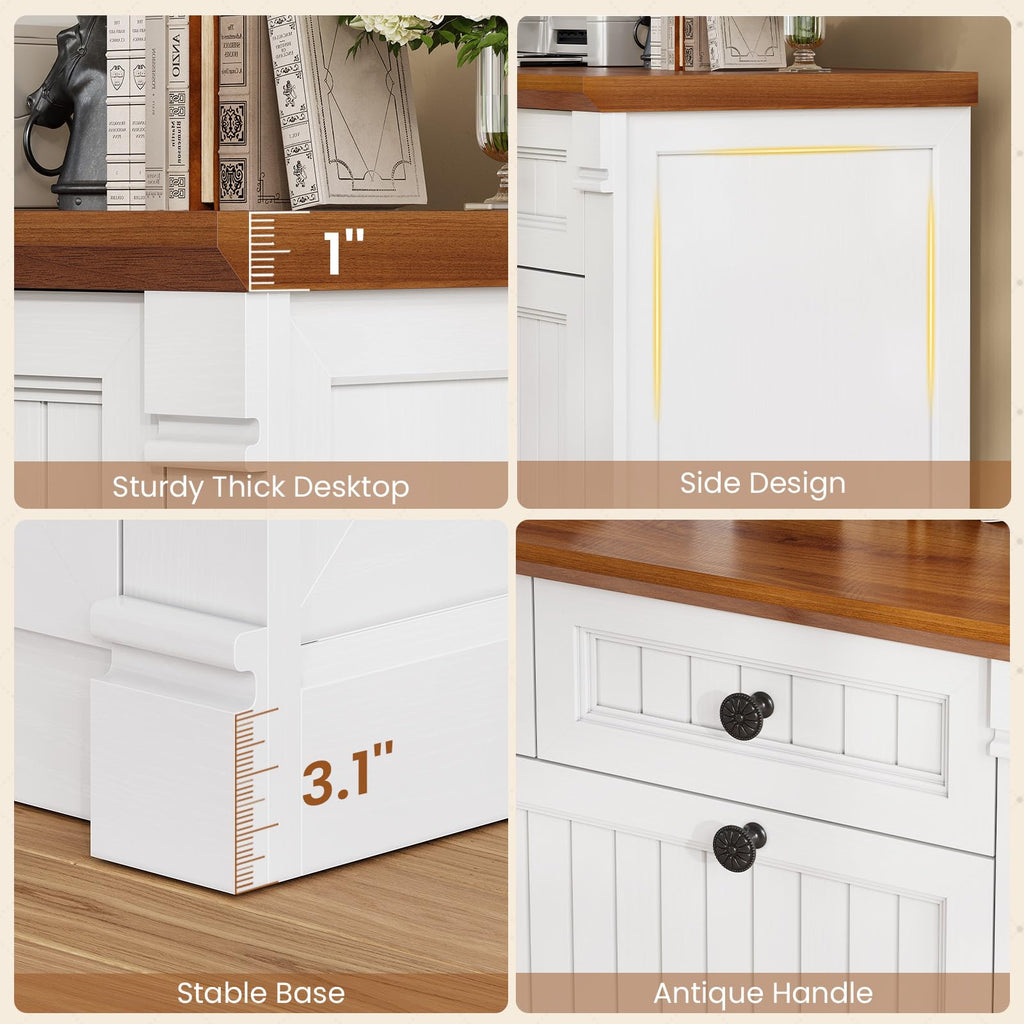 White Brown 4 Drawer Wood File Cabinet with Power Outlets D488