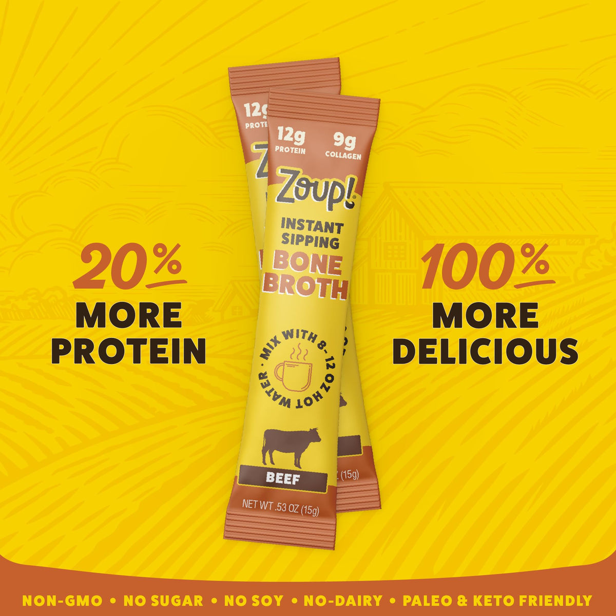 Instant Sipping Bone Broth Mix Beef 0.53 oz Pack of 30 U106