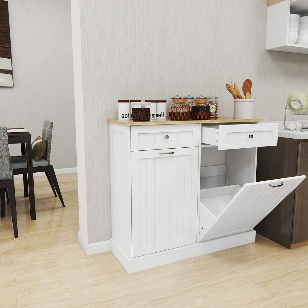 White Double Tilt Out Trash Cabinet with 2 Drawers A2095