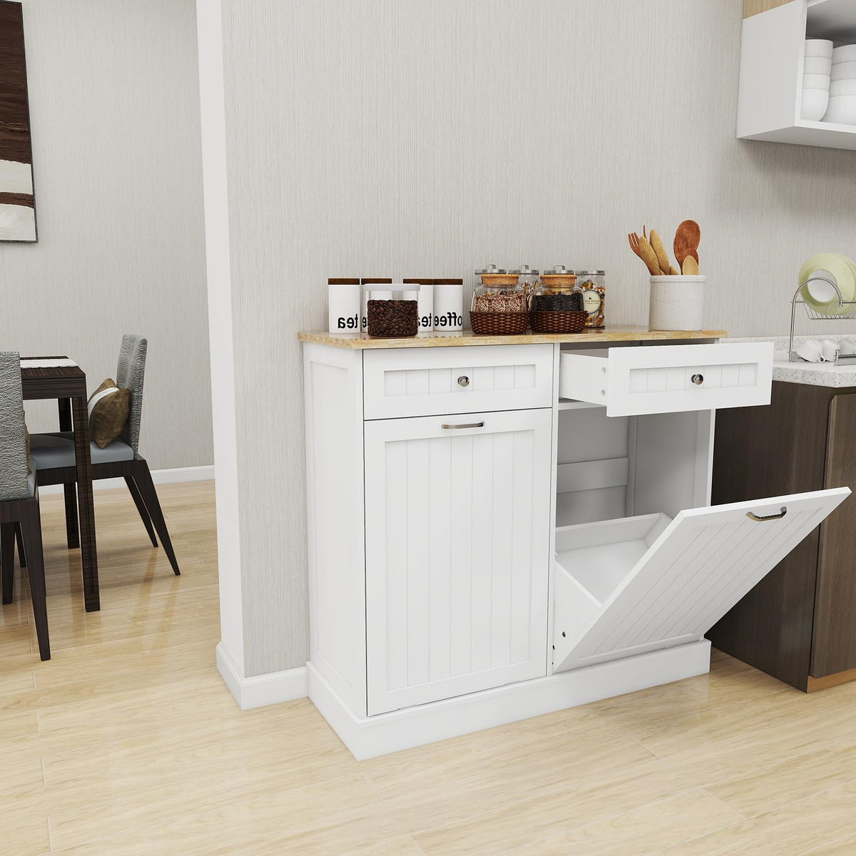 White Double Tilt Out Trash Cabinet with 2 Drawers A2095
