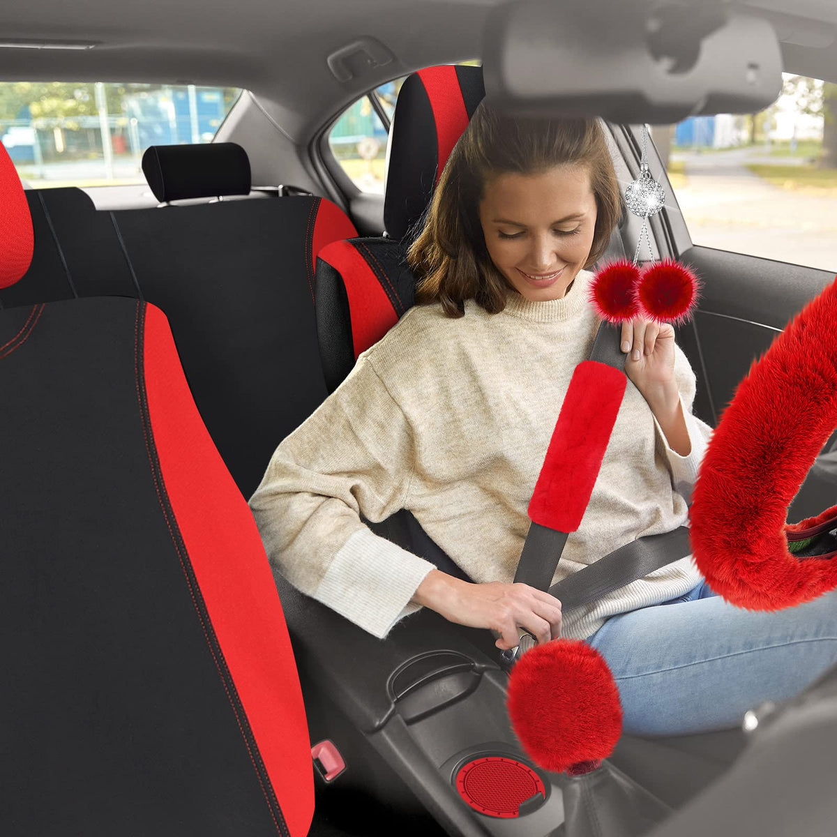 Red Black Car Seat Cover Full Set Z897527