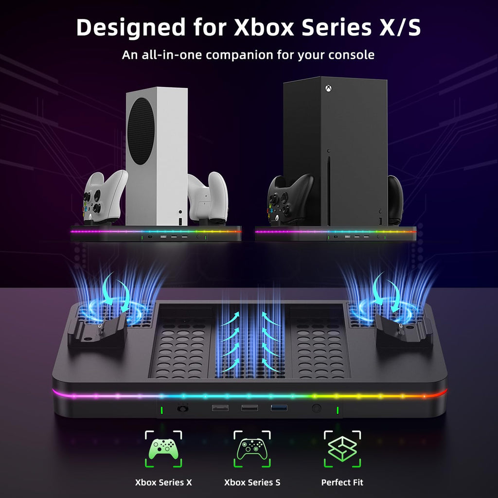 Black Cooling Fan Charging Stand with 3 USB Ports Q506