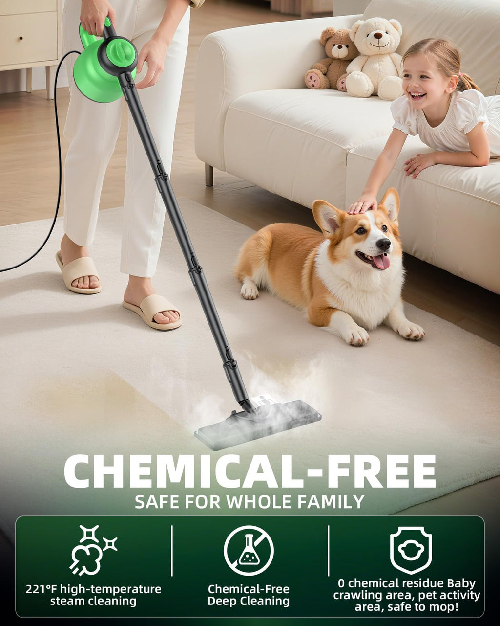 1400W 12-in-1 Steam Mop with Detachable Handheld Steam Cleaner S425700