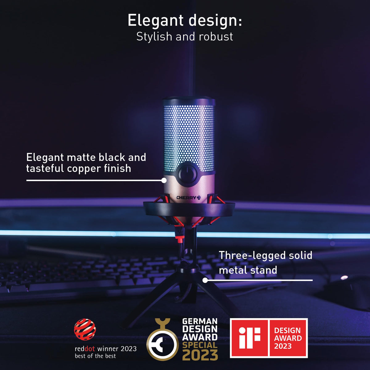USB Microphone with RGB Lighting, 4 Polar Patterns, Black/Copper A343