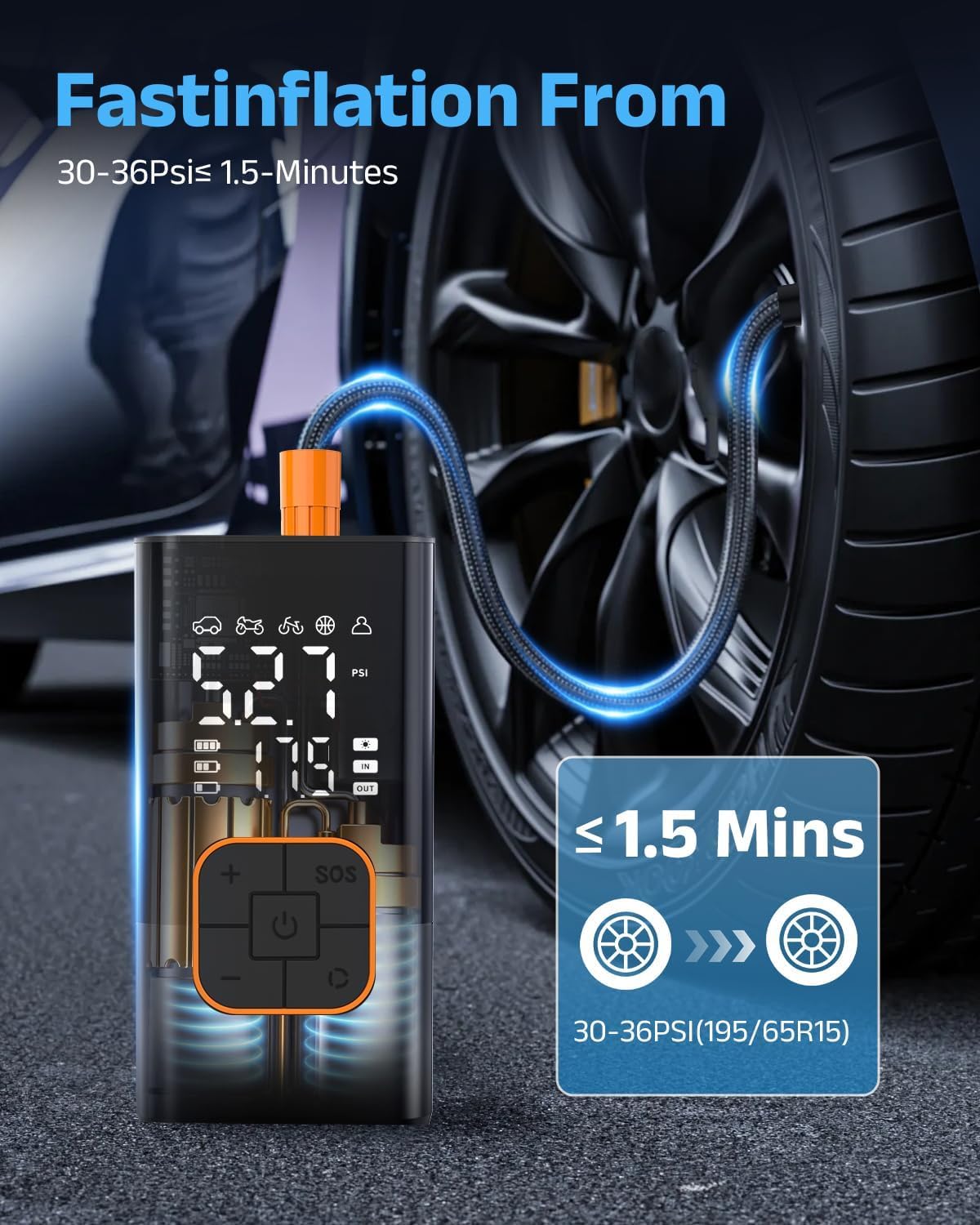 Portable Cordless Tire Inflator Air Compressor F74477