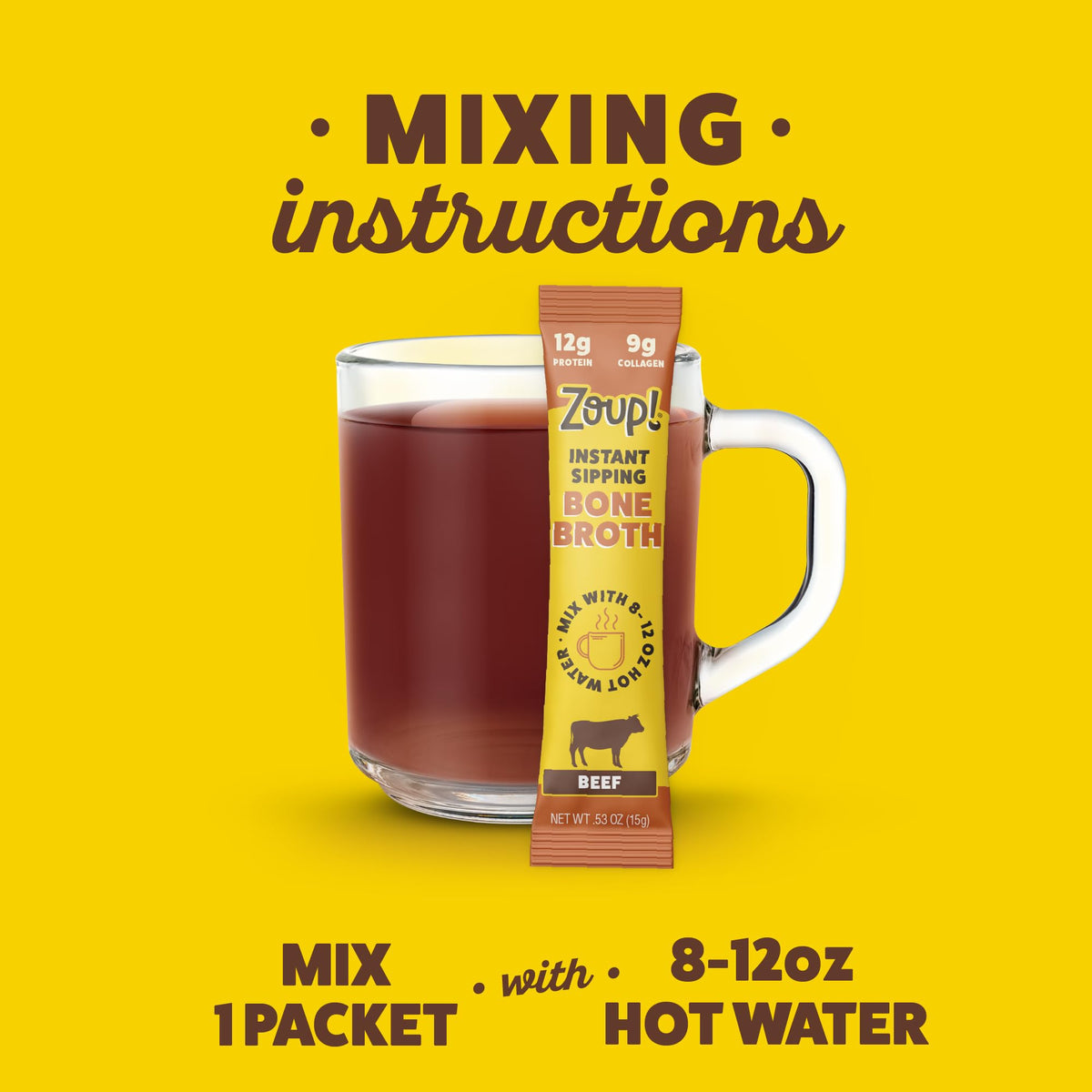 Instant Sipping Bone Broth Mix Beef 0.53 oz Pack of 30 U106